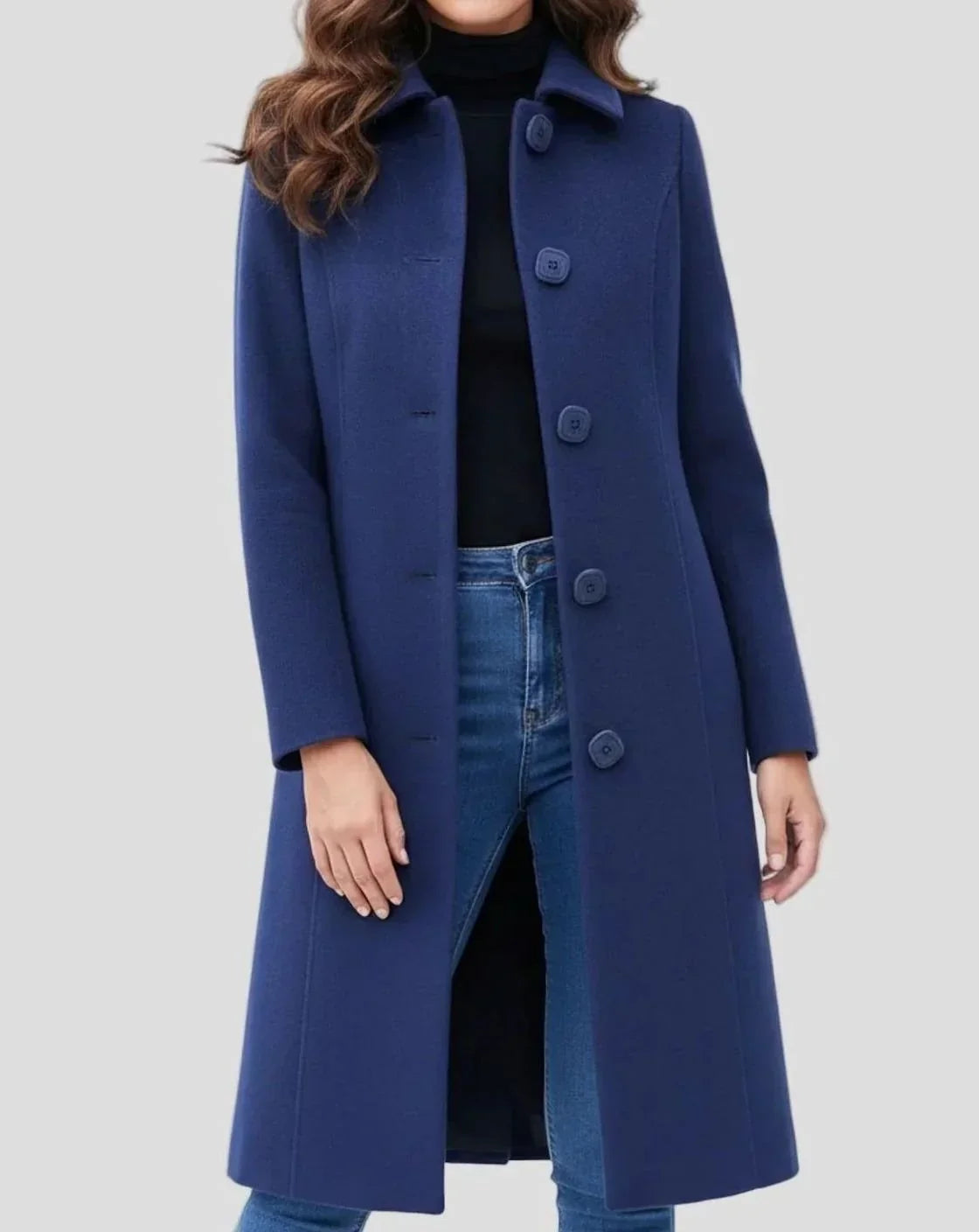 Pattern - Mid-Calf Coat with Shirt Collar and Front Button Closure