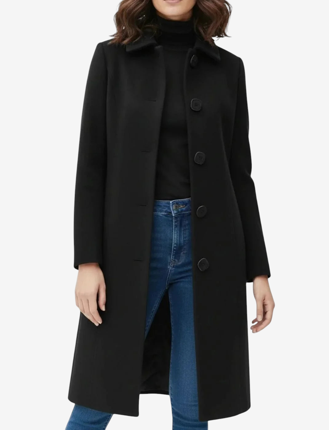 Pattern - Mid-Calf Coat with Shirt Collar and Front Button Closure