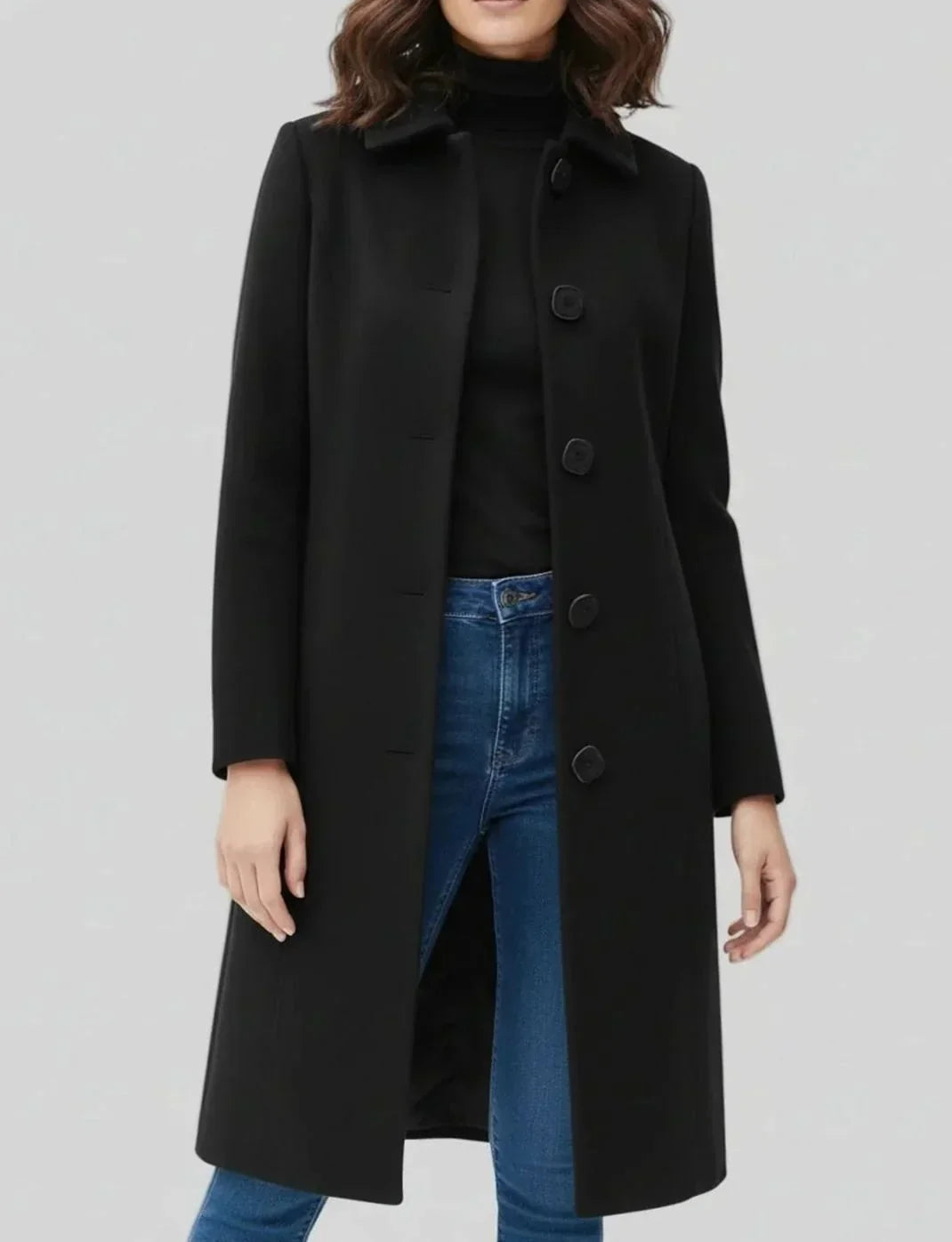 Pattern - Mid-Calf Coat with Shirt Collar and Front Button Closure