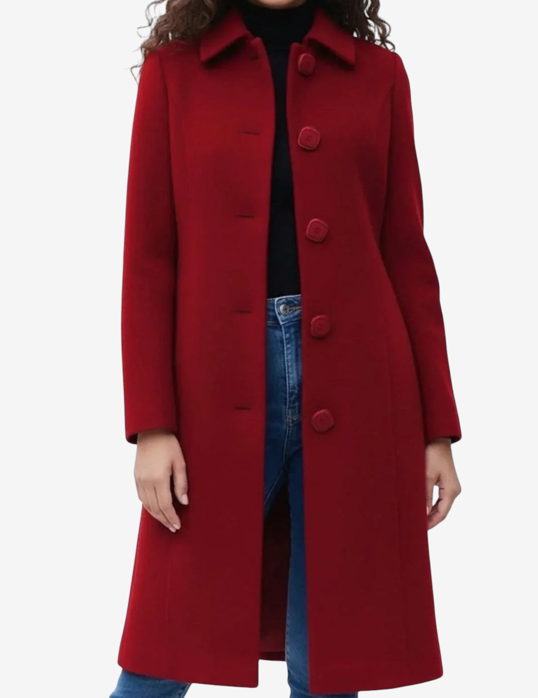 Pattern - Mid-Calf Coat with Shirt Collar and Front Button Closure