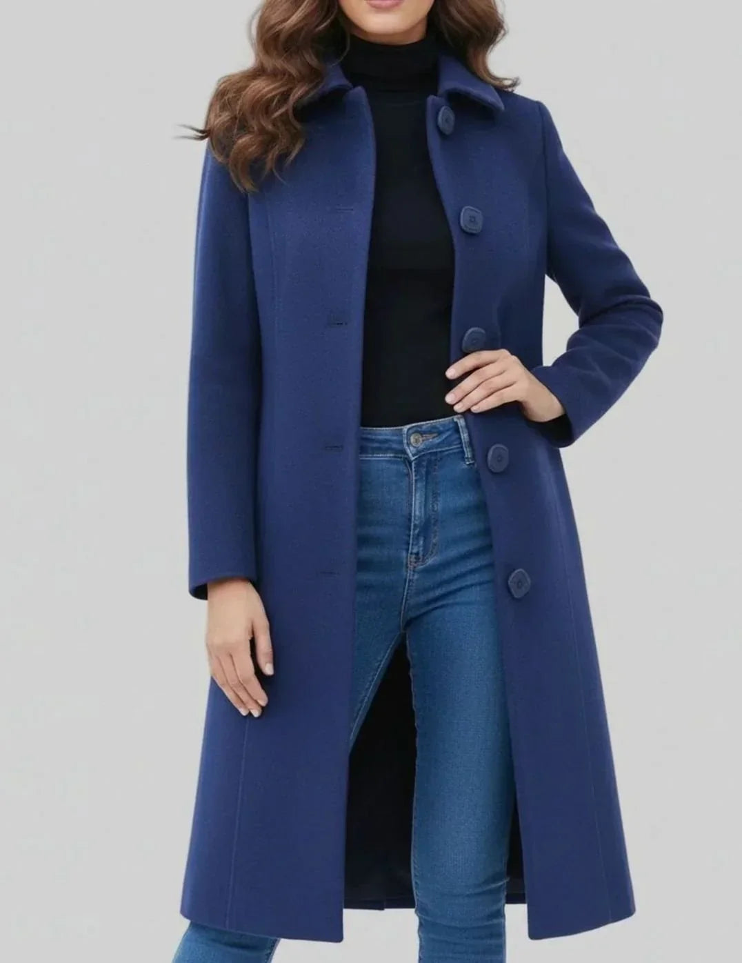 Pattern - Mid-Calf Coat with Shirt Collar and Front Button Closure