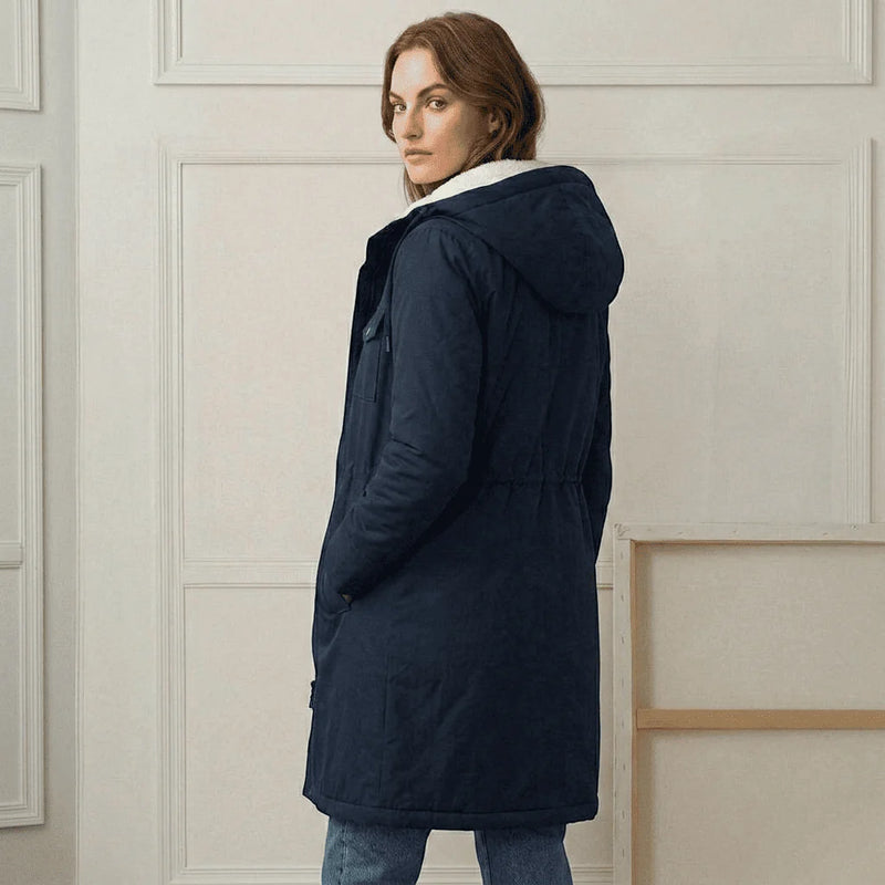Parklen - Mid-Thigh Parka with Fixed Hood and Structured Waist
