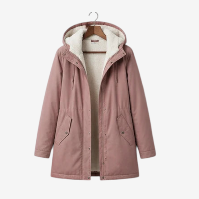 Parklen - Mid-Thigh Parka with Fixed Hood and Structured Waist