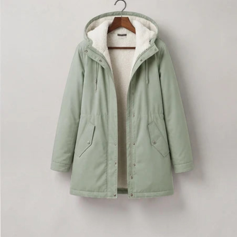 Parklen - Mid-Thigh Parka with Fixed Hood and Structured Waist