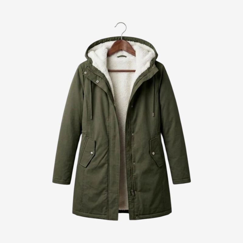 Parklen - Mid-Thigh Parka with Fixed Hood and Structured Waist