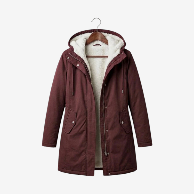 Parklen - Mid-Thigh Parka with Fixed Hood and Structured Waist