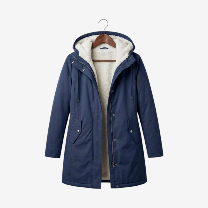 Parklen - Mid-Thigh Parka with Fixed Hood and Structured Waist