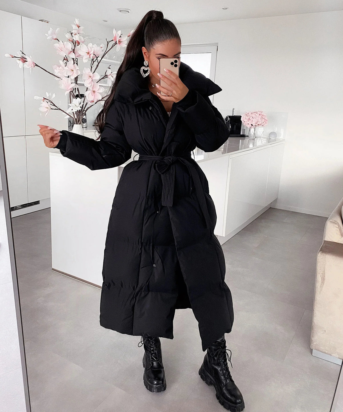 Thermal - Women’s Long Quilted Parka with Belt and Collar
