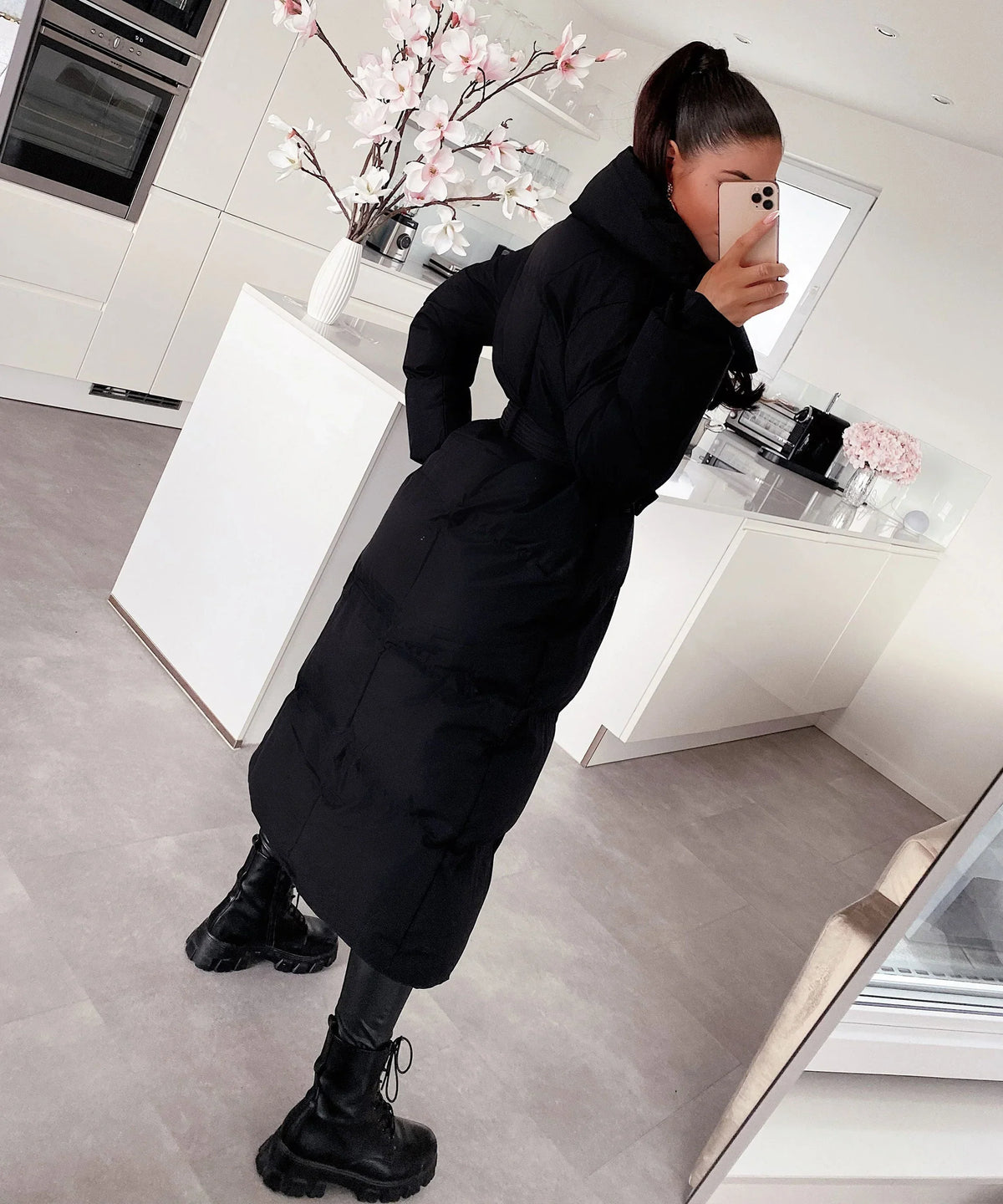 Thermal - Women’s Long Quilted Parka with Belt and Collar