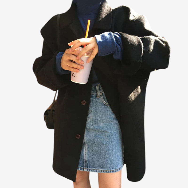 Folden - Long Jacket with Turn-Down Collar and Button Closure