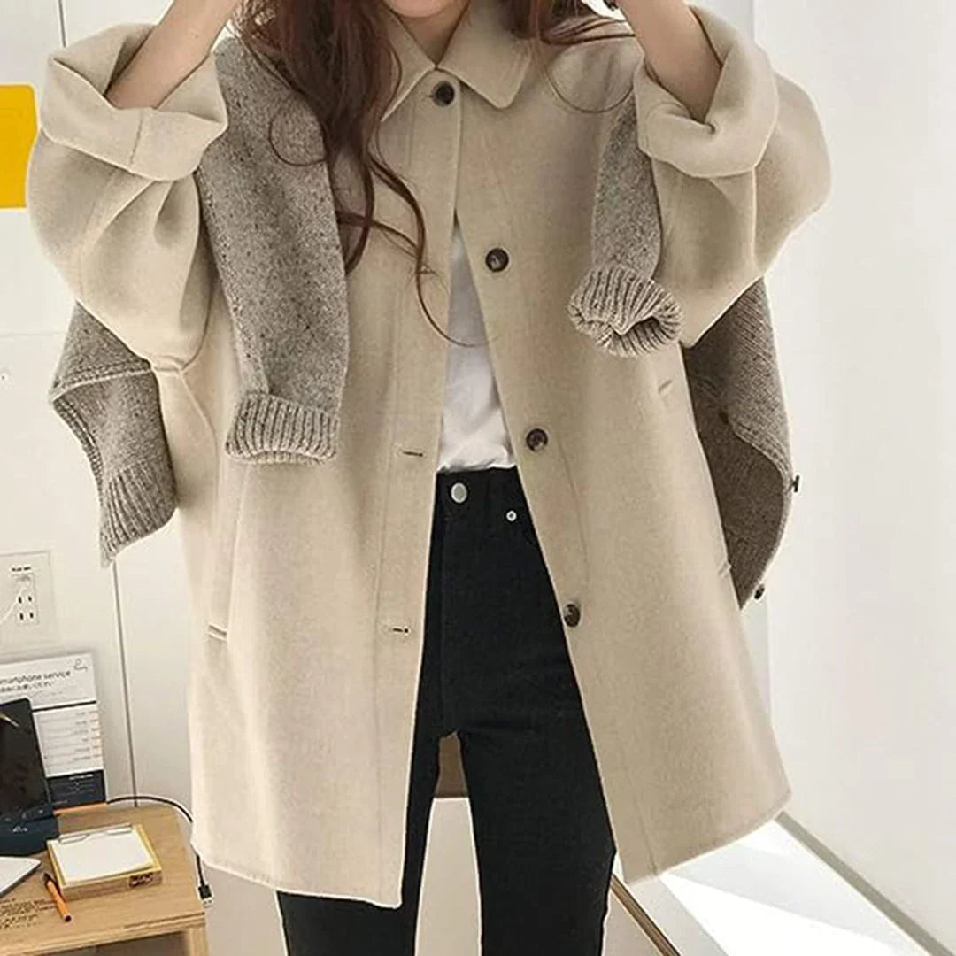 Folden - Long Jacket with Turn-Down Collar and Button Closure
