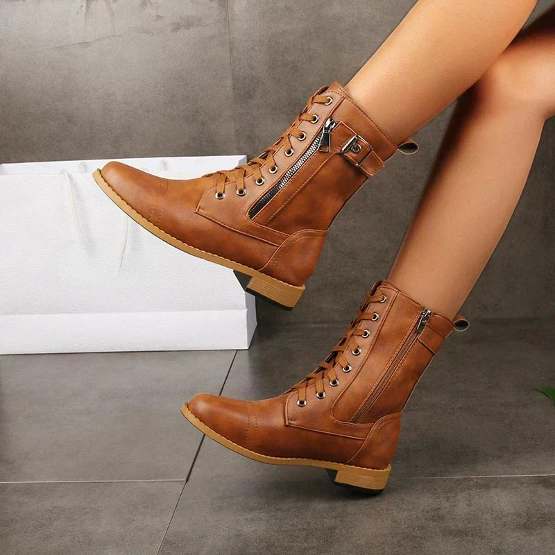 Stride - Women's High Boots with Laces and Side Zip