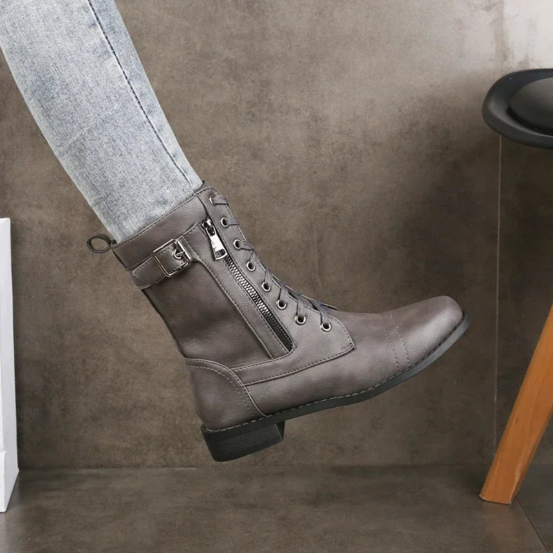 Stride - Women's High Boots with Laces and Side Zip