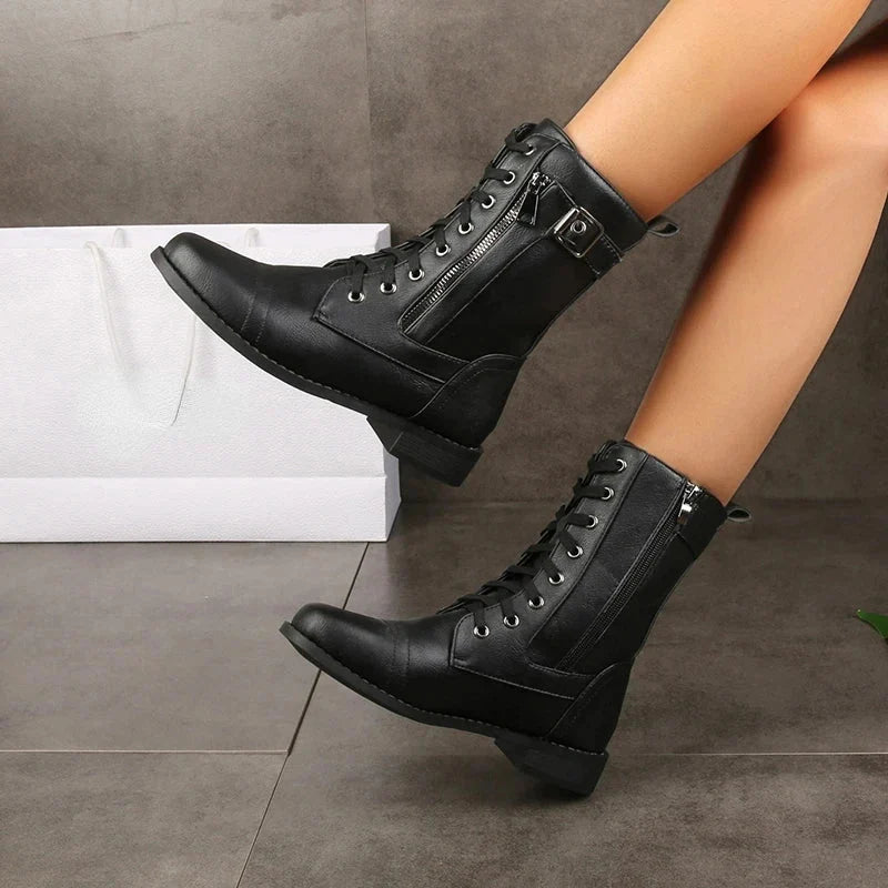 Stride - Women's High Boots with Laces and Side Zip
