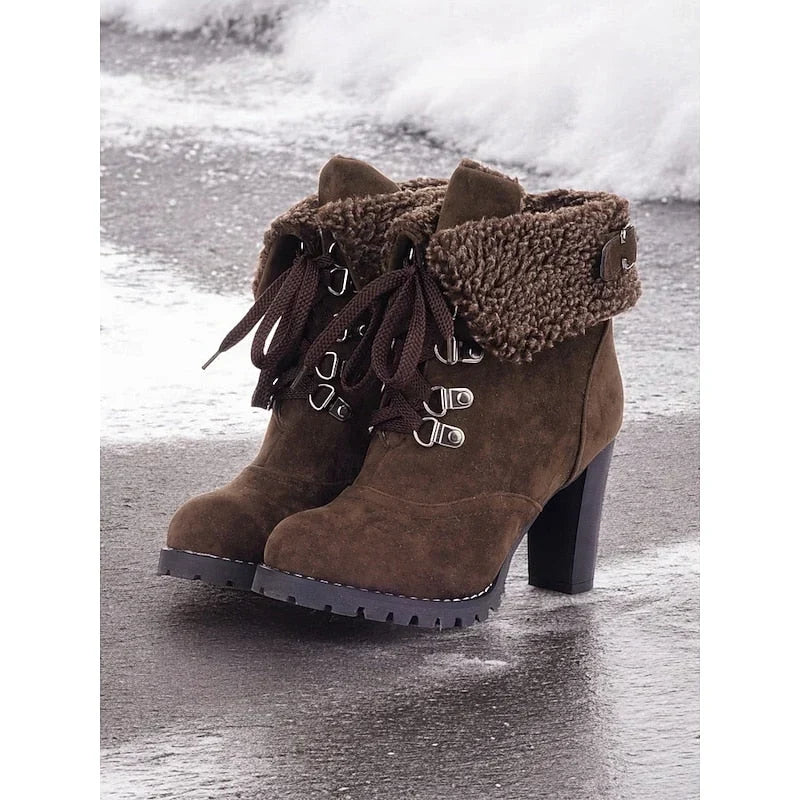 Rugged - Women's Lace-Up Ankle Boots with Stacked