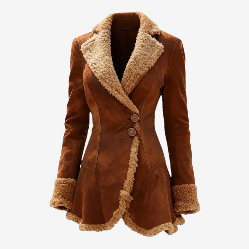 Edging - Women's Short Coat with Notched Collar and Two-Button Closure