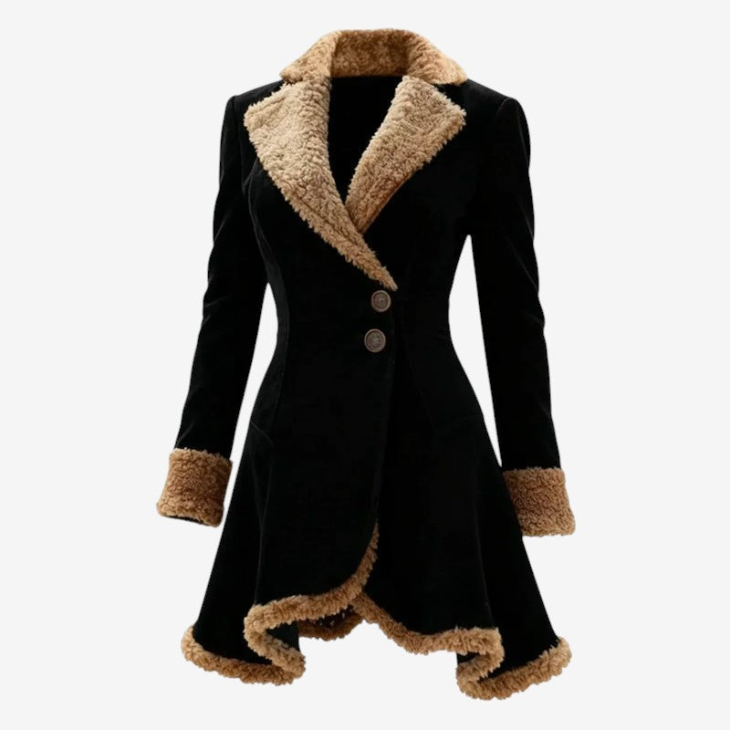 Edging - Women's Short Coat with Notched Collar and Two-Button Closure