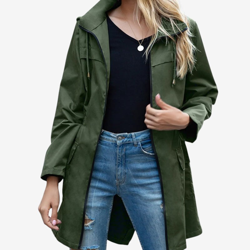 Silhouette - Mid-Length Hooded Jacket with Elastic Waist