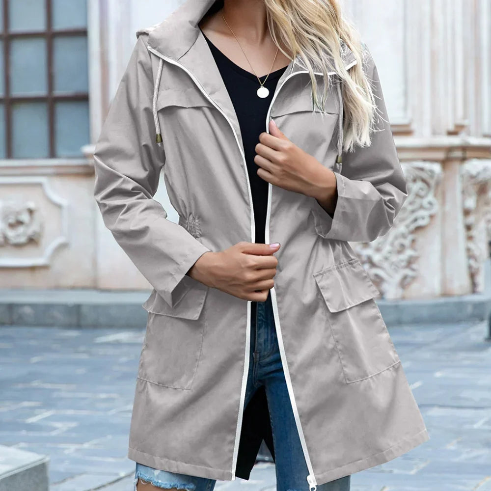 Silhouette - Mid-Length Hooded Jacket with Elastic Waist