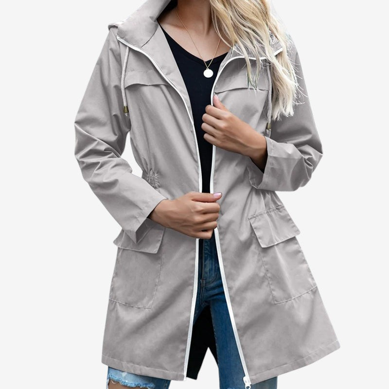 Silhouette - Mid-Length Hooded Jacket with Elastic Waist