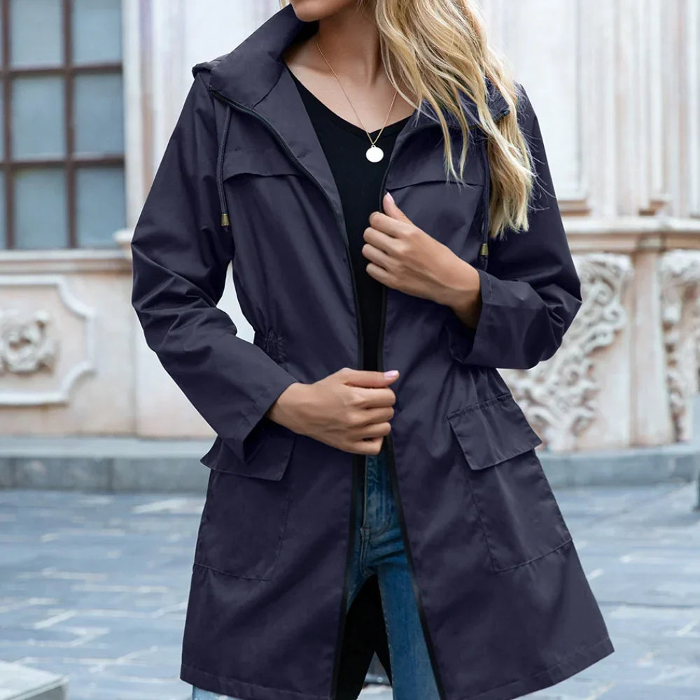 Silhouette - Mid-Length Hooded Jacket with Elastic Waist