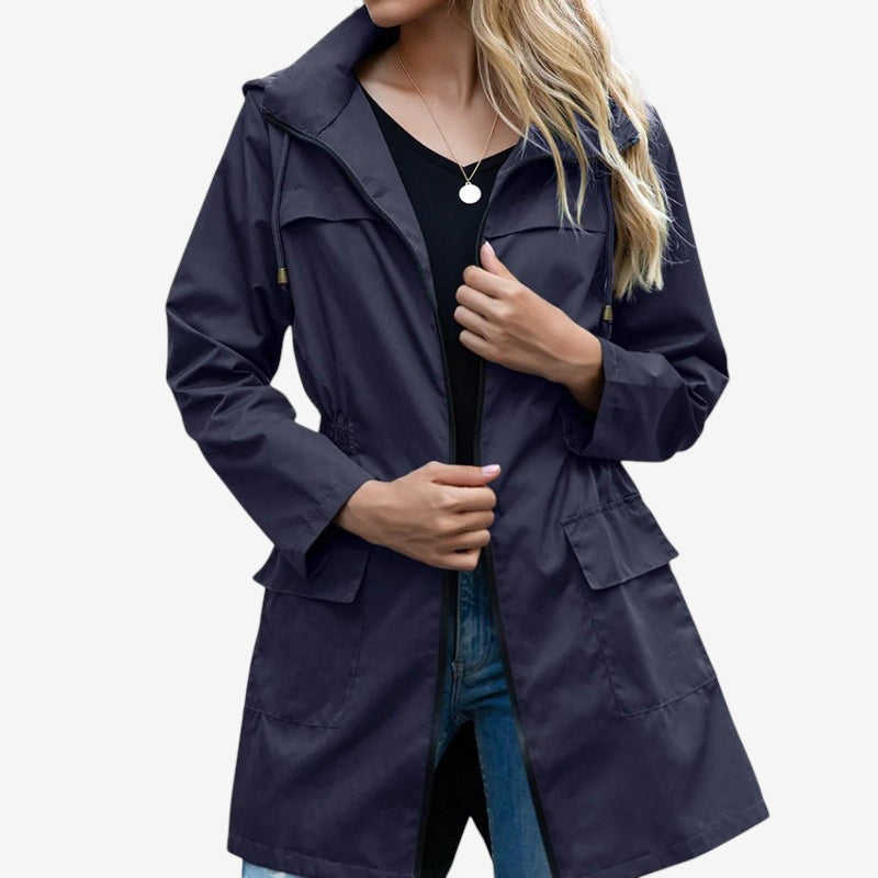 Silhouette - Mid-Length Hooded Jacket with Elastic Waist