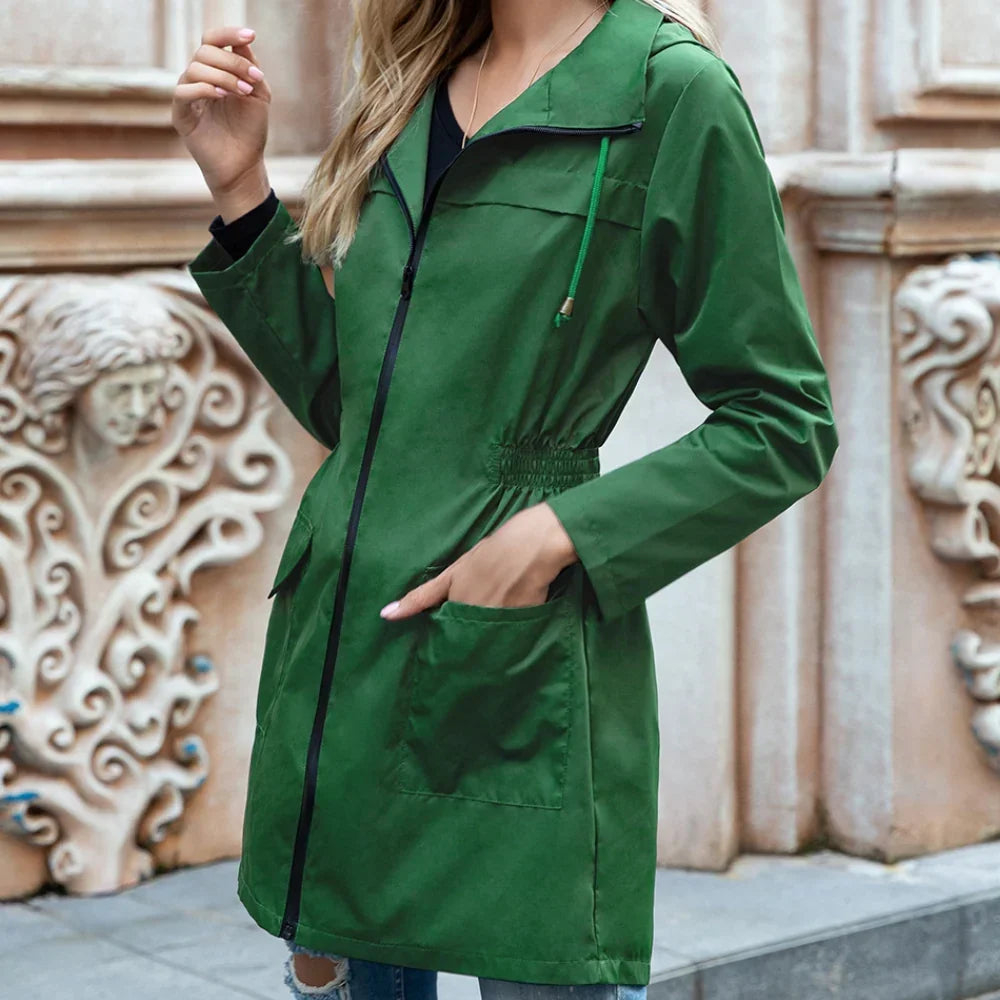 Silhouette - Mid-Length Hooded Jacket with Elastic Waist