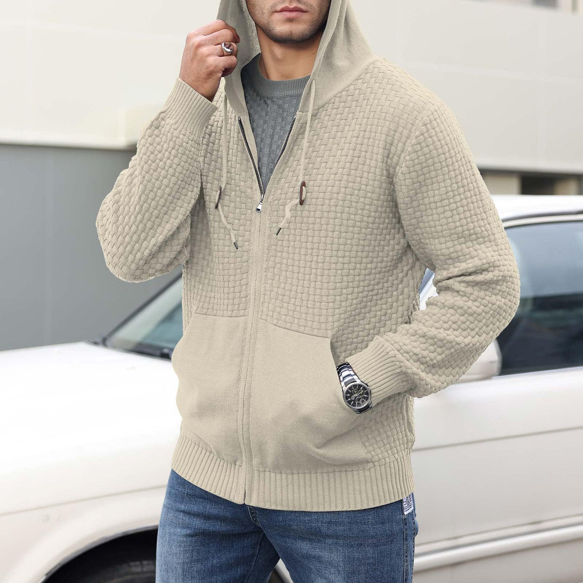 Braided - Hoodie with Textured Braided Pattern