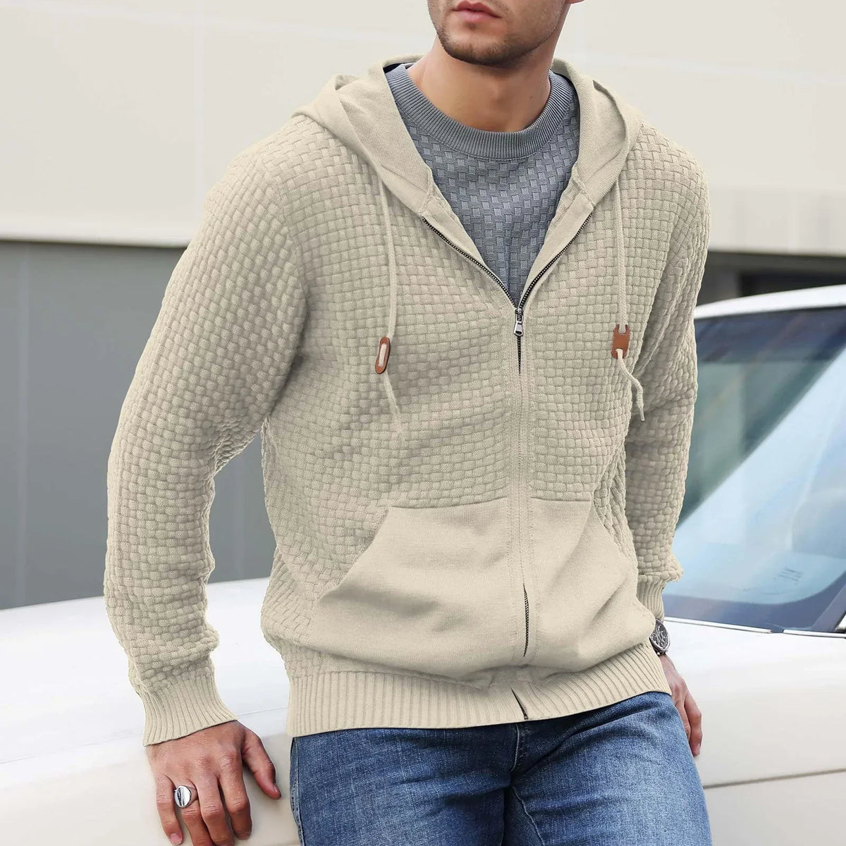Braided - Hoodie with Textured Braided Pattern