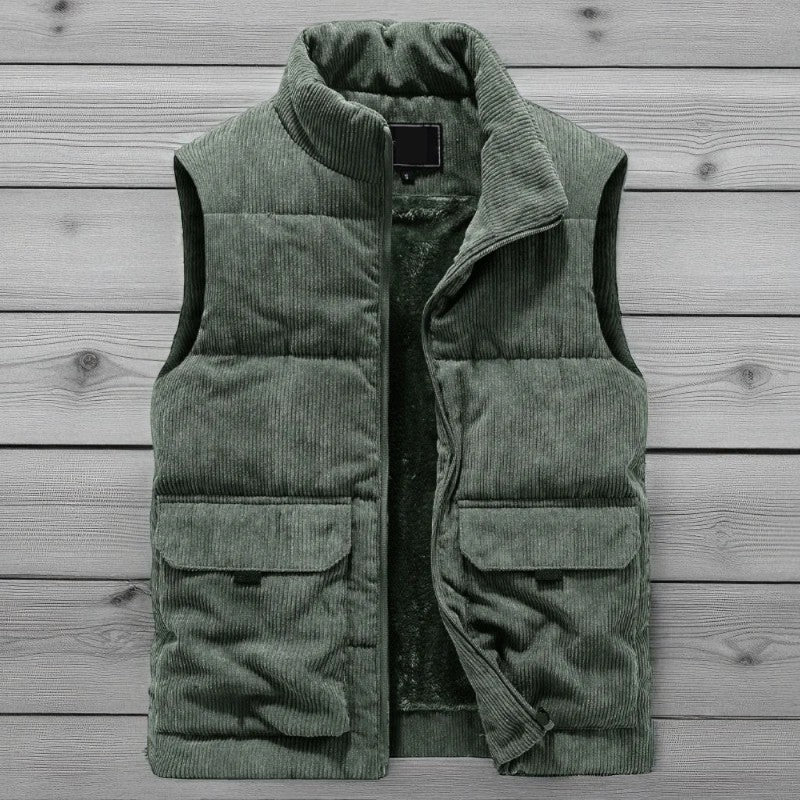 Michael – Ribfluwelen bodywarmer met ritssluiting, opstaande kraag en zakken Velani