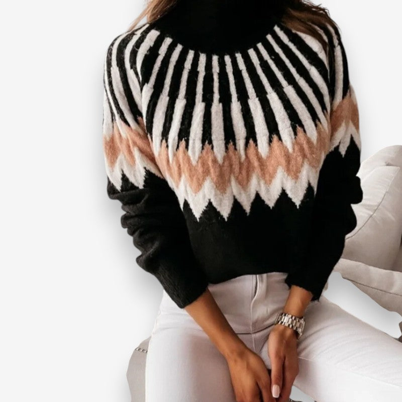 Emma – Long Sleeve Sweater With Zigzag Pattern And Ribbed Hem