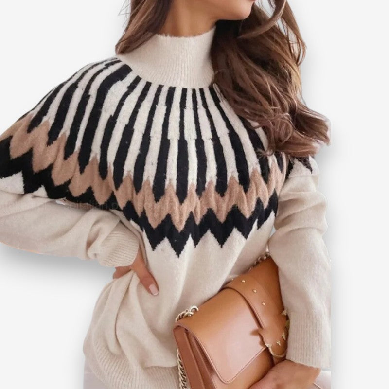 Emma – Long Sleeve Sweater With Zigzag Pattern And Ribbed Hem