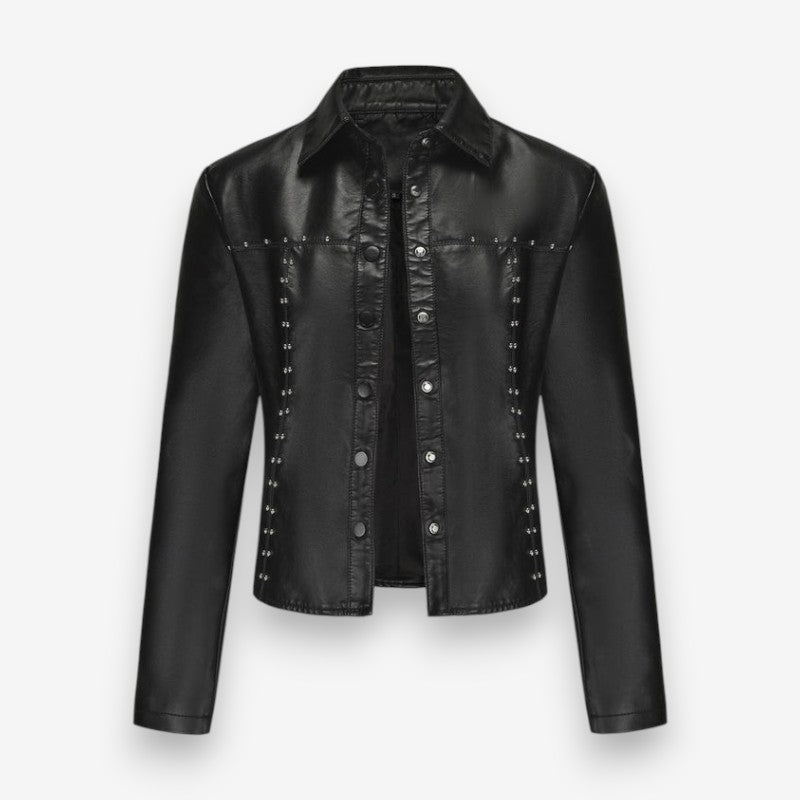 Evelyn – Fold down collar jacket with long sleeves and button detail