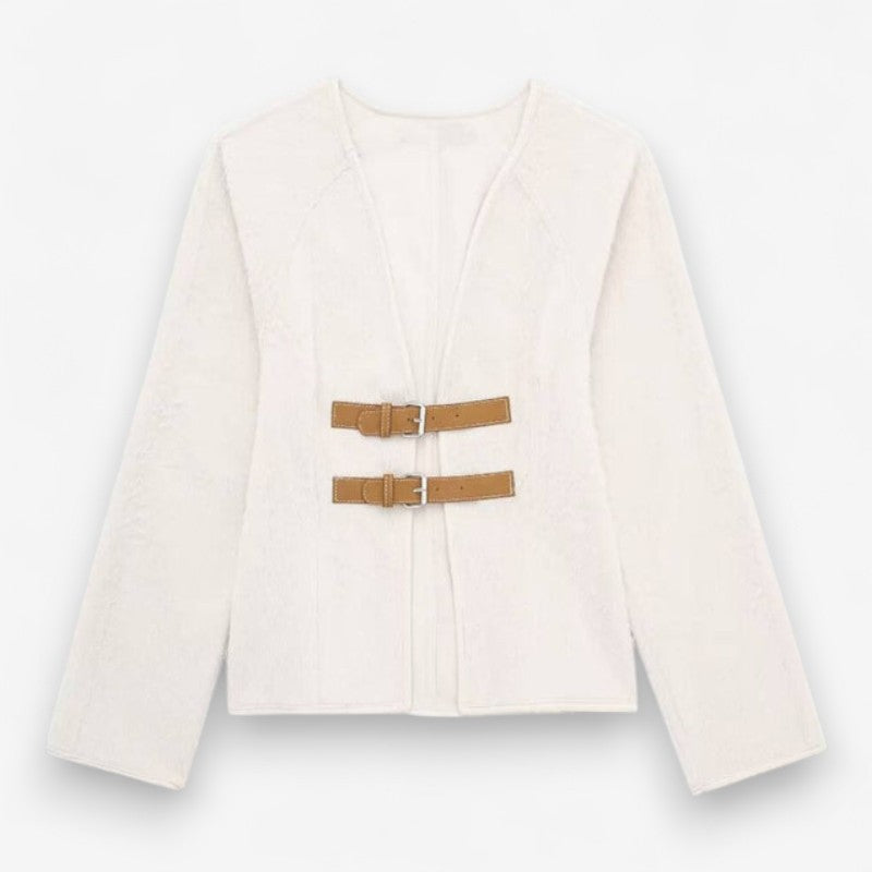 Maya – Long Sleeve Cardigan with V-Neck and Adjustable Buckle