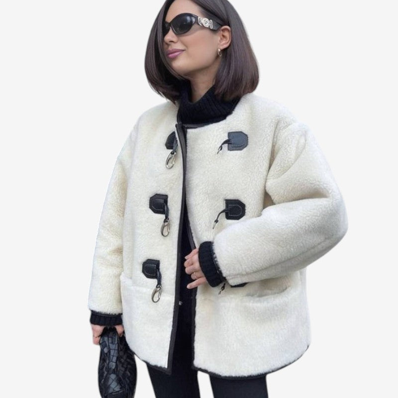 Elina – Long Sleeve Jacket with Round Neck and Front Button