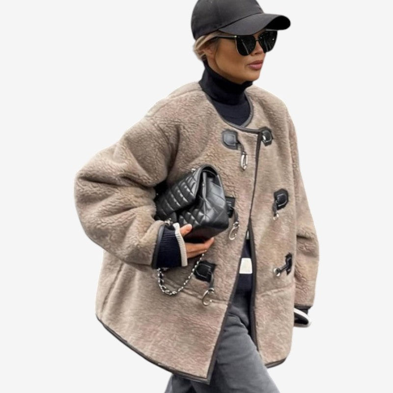 Elina – Long Sleeve Jacket with Round Neck and Front Button