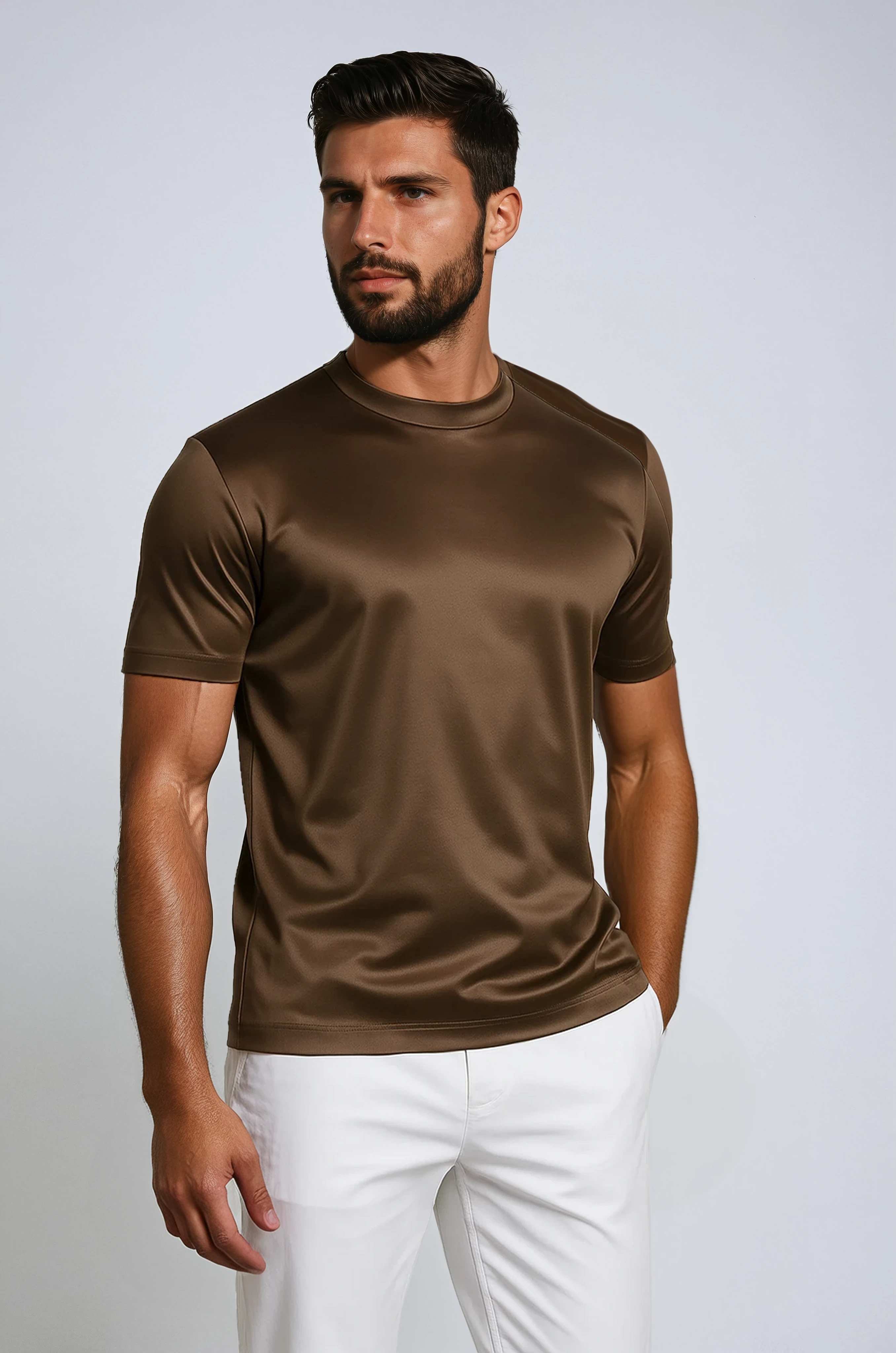 Luxe Glans T-shirt – Espresso Brown Velani