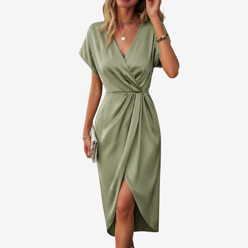 Women's Twist Front V-Neck Midi Dress