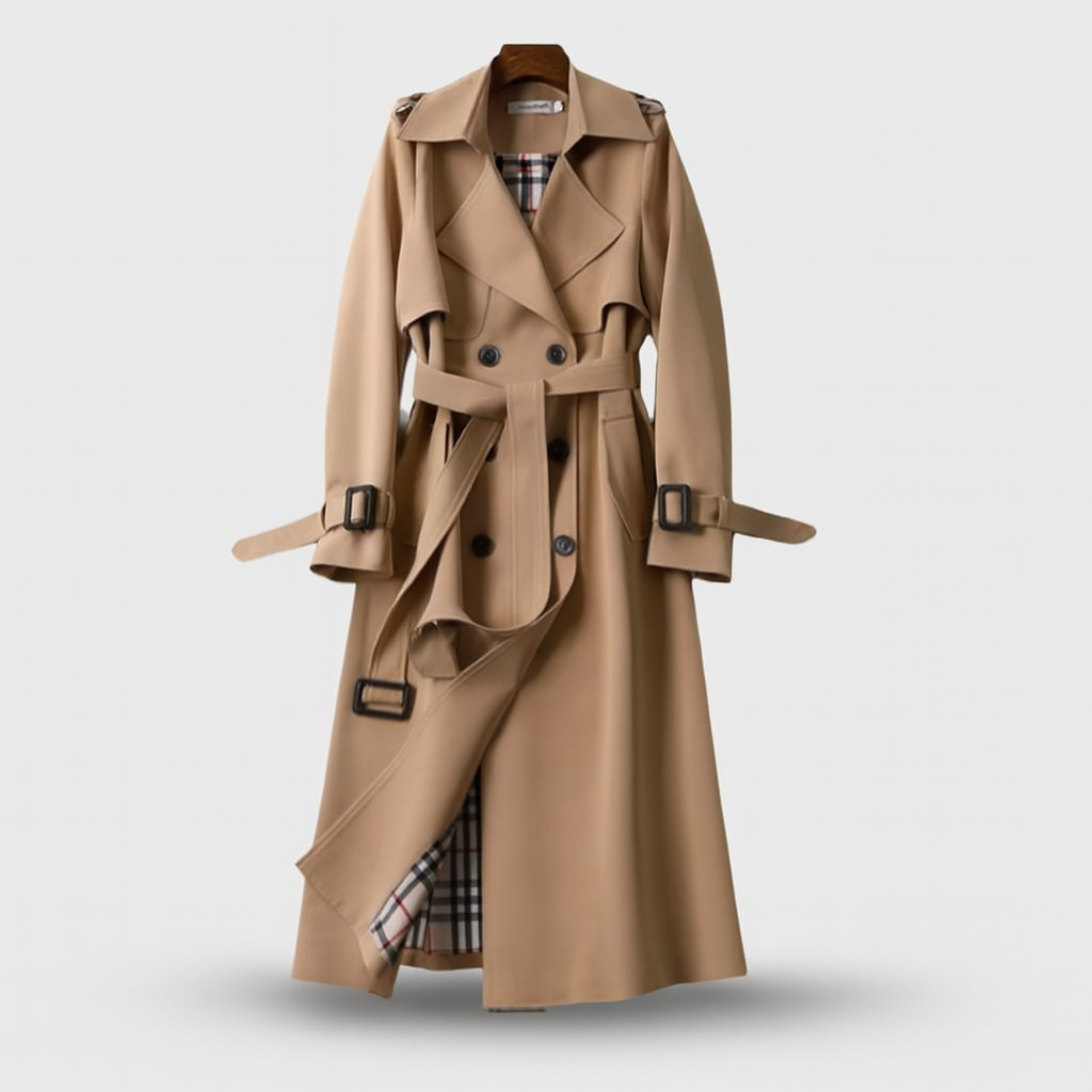 Emily – Lange Trenchcoat met Voorzijde Knoopsluiting en Ceintuur Velani