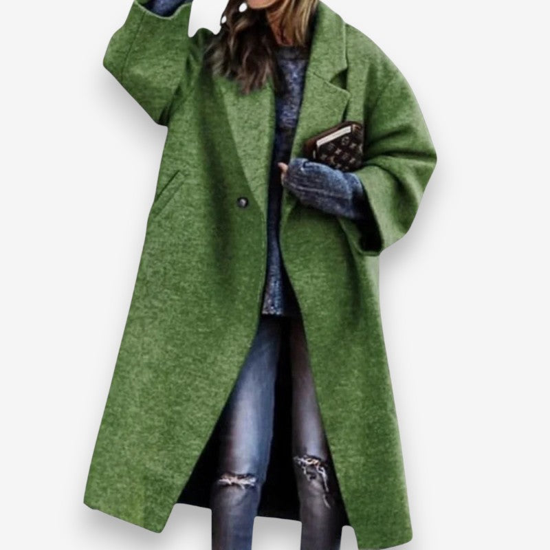 Olivia – Long Sleeve Coat with Down Collar and Printed Pattern Design