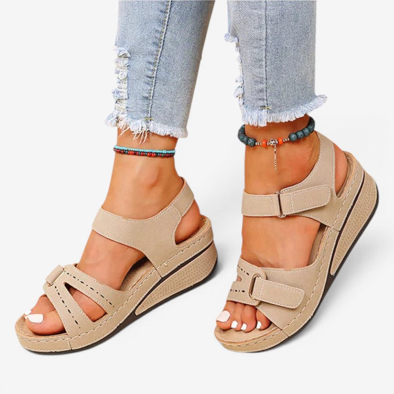 Open Toe Wedge Sandals with Velcro Strap