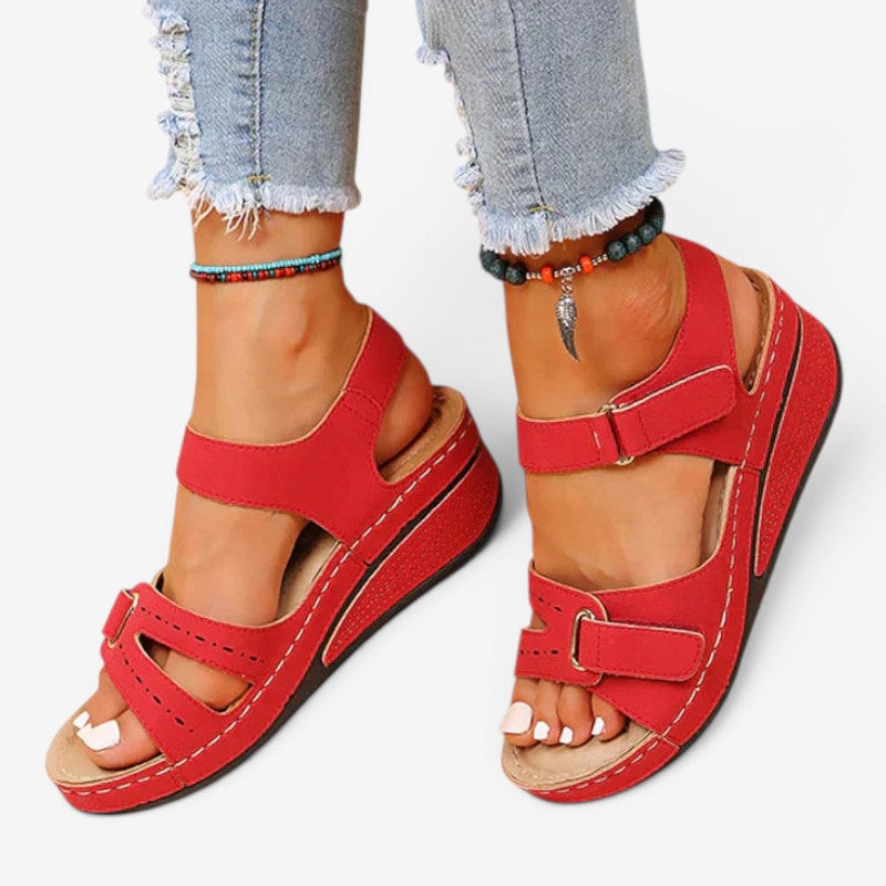 Open Toe Wedge Sandals with Velcro Strap