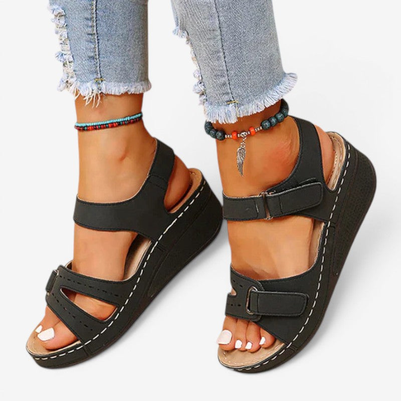 Open Toe Wedge Sandals with Velcro Strap