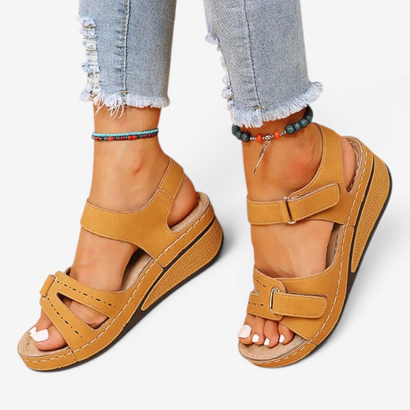 Open Toe Wedge Sandals with Velcro Strap
