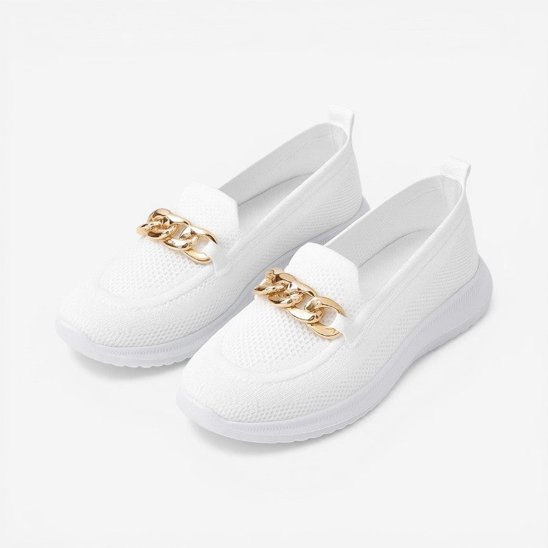 Women Non-Slip Slip-On Shoes Mesh Buckle Gold Chain Detail