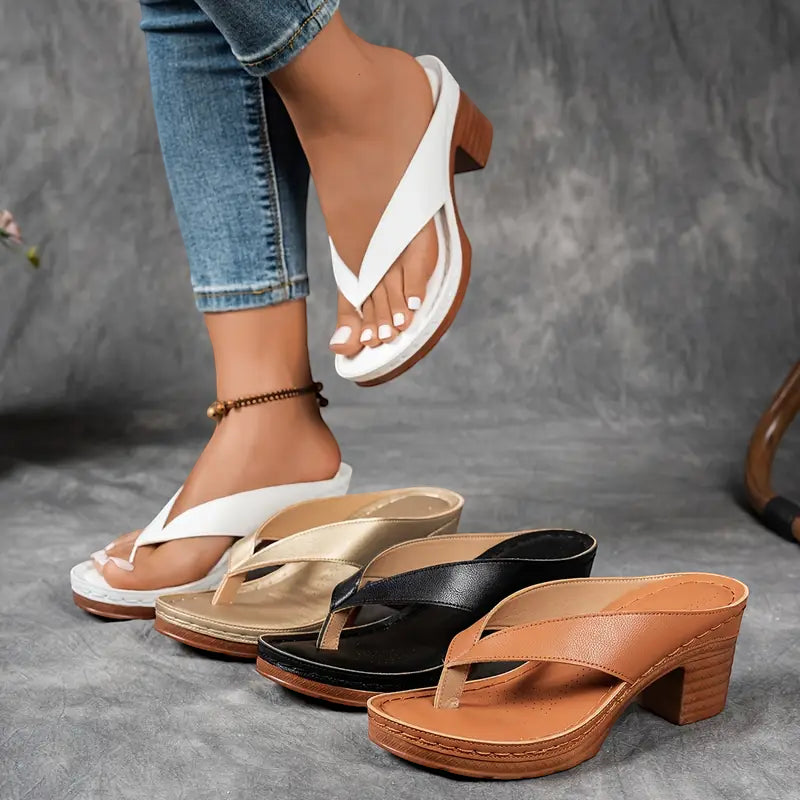 Women's Open Toe Chunky Heeled Sandals