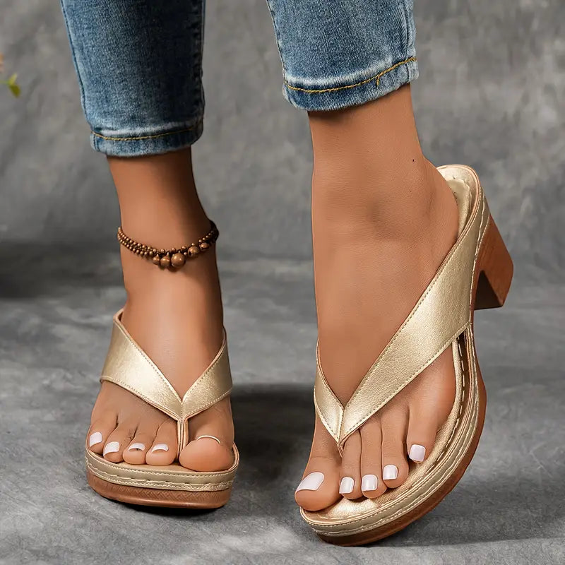 Women's Open Toe Chunky Heeled Sandals