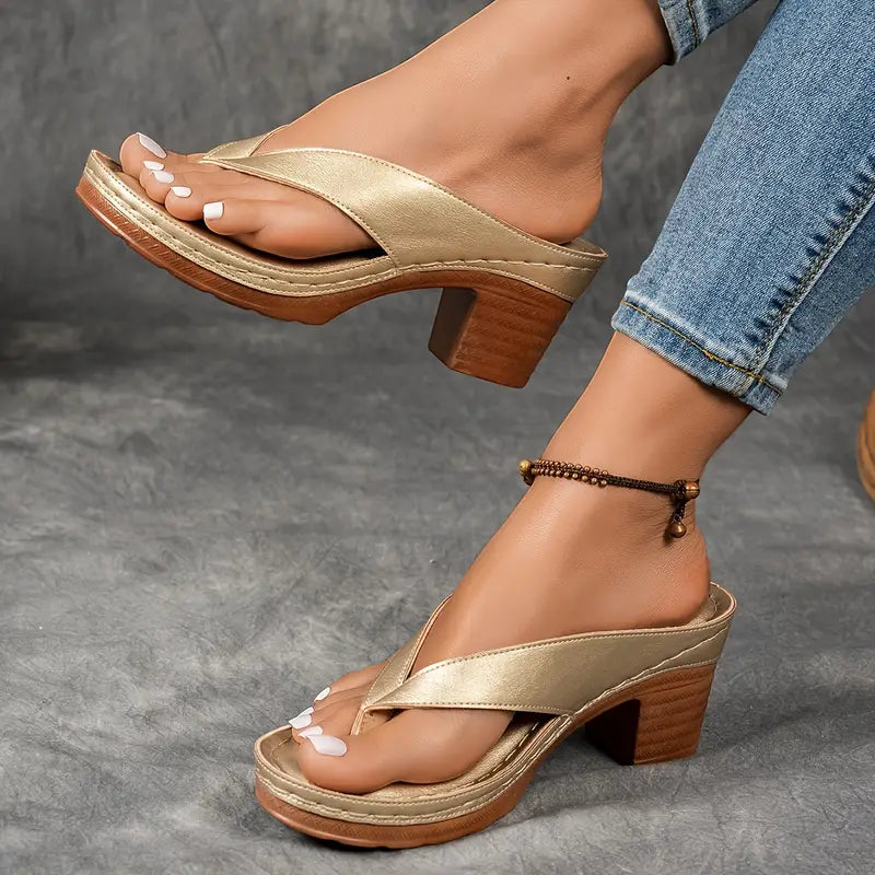Women's Open Toe Chunky Heeled Sandals