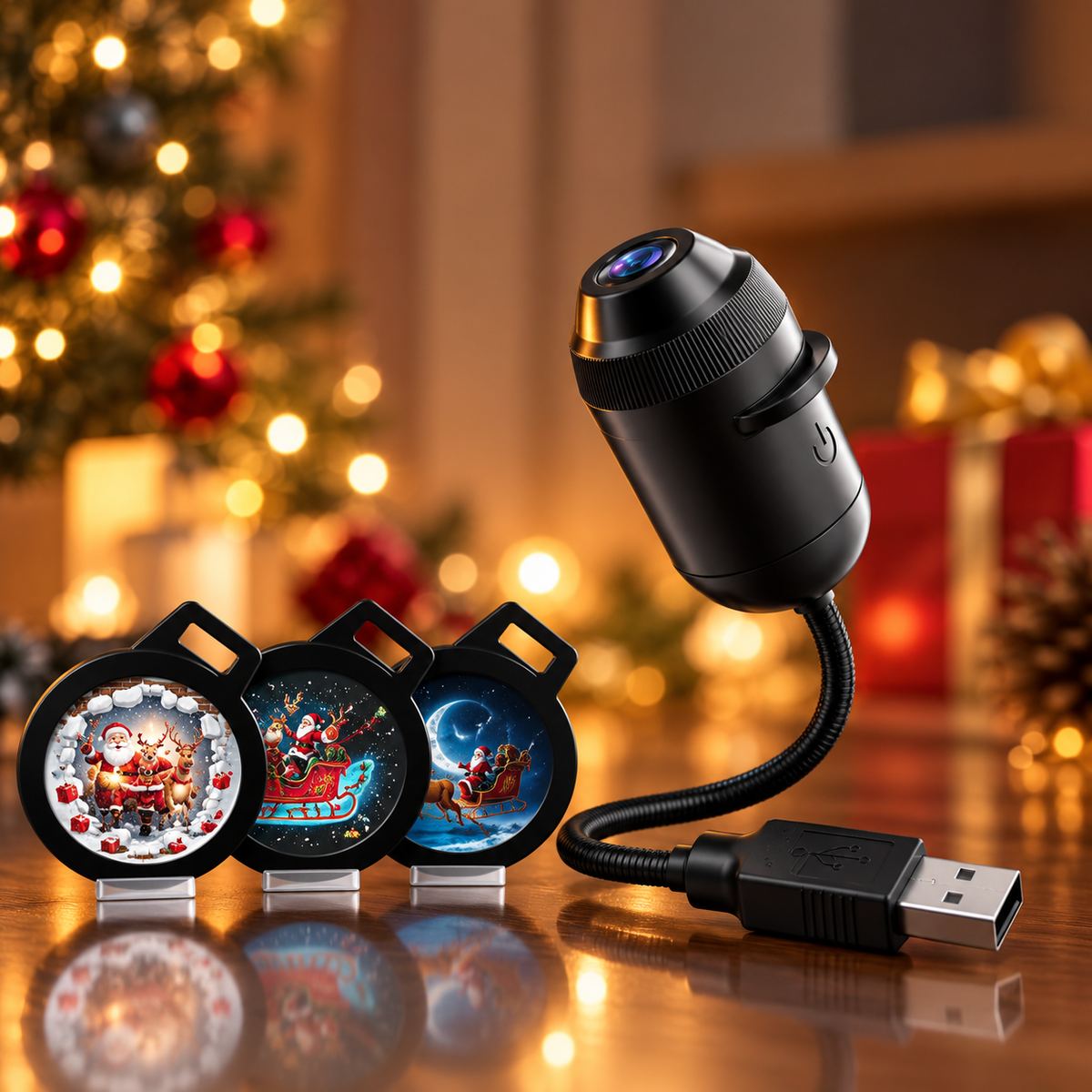 GlowMerry - USB LED Christmas Projector Lamp with Festive Patterns
