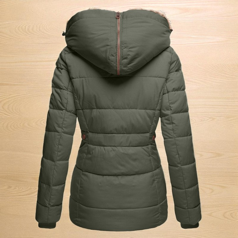 Jessica – Gewatteerde jas met lange mouwen kraagkap en ritszakken Velani